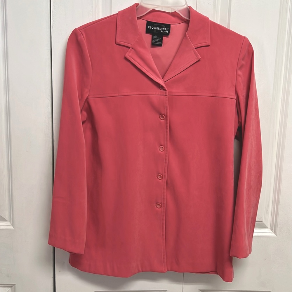 Requirements Pink Peach Long Sleeve Collar Button Up Top Size 12P